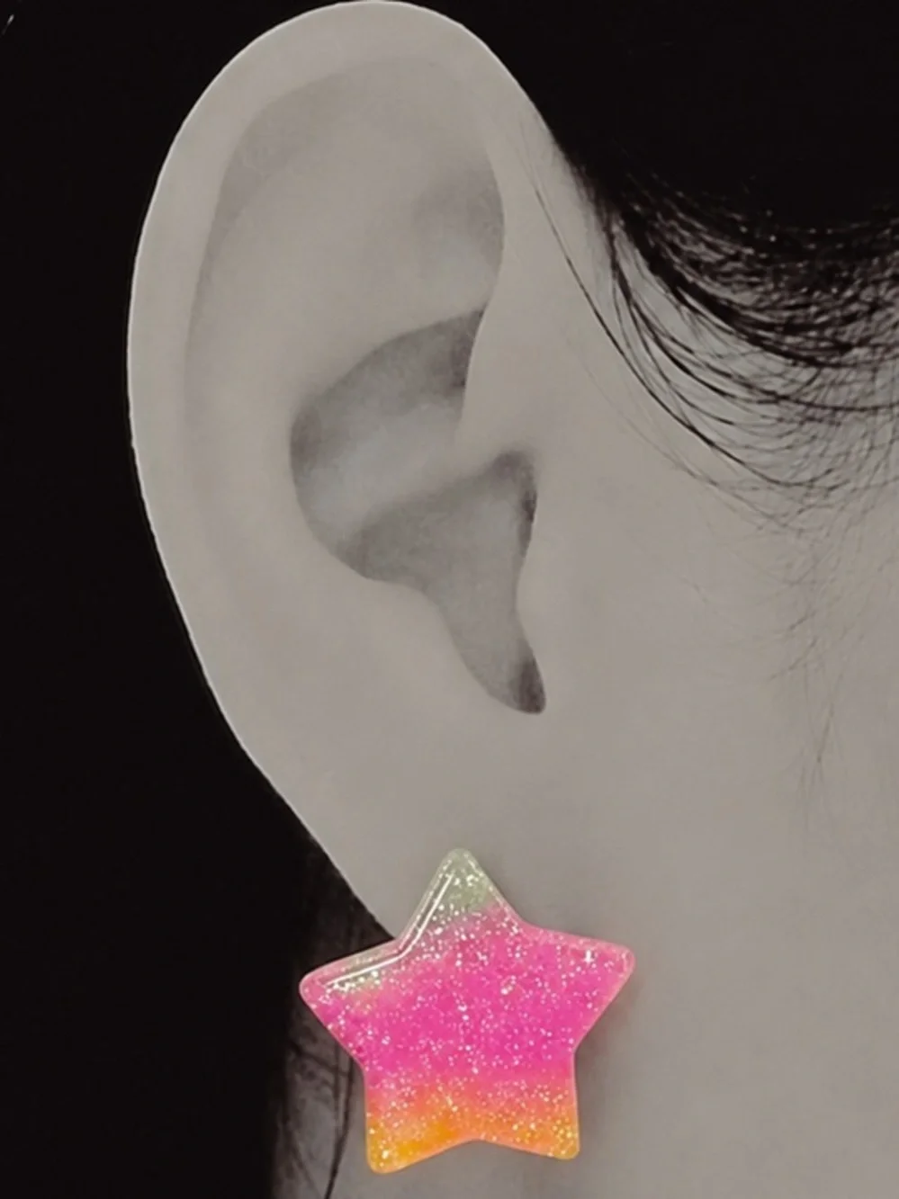 “Catch a Falling Star” Glitter Resin Kawaii Bright Multicolor Rainbow Pride Stud